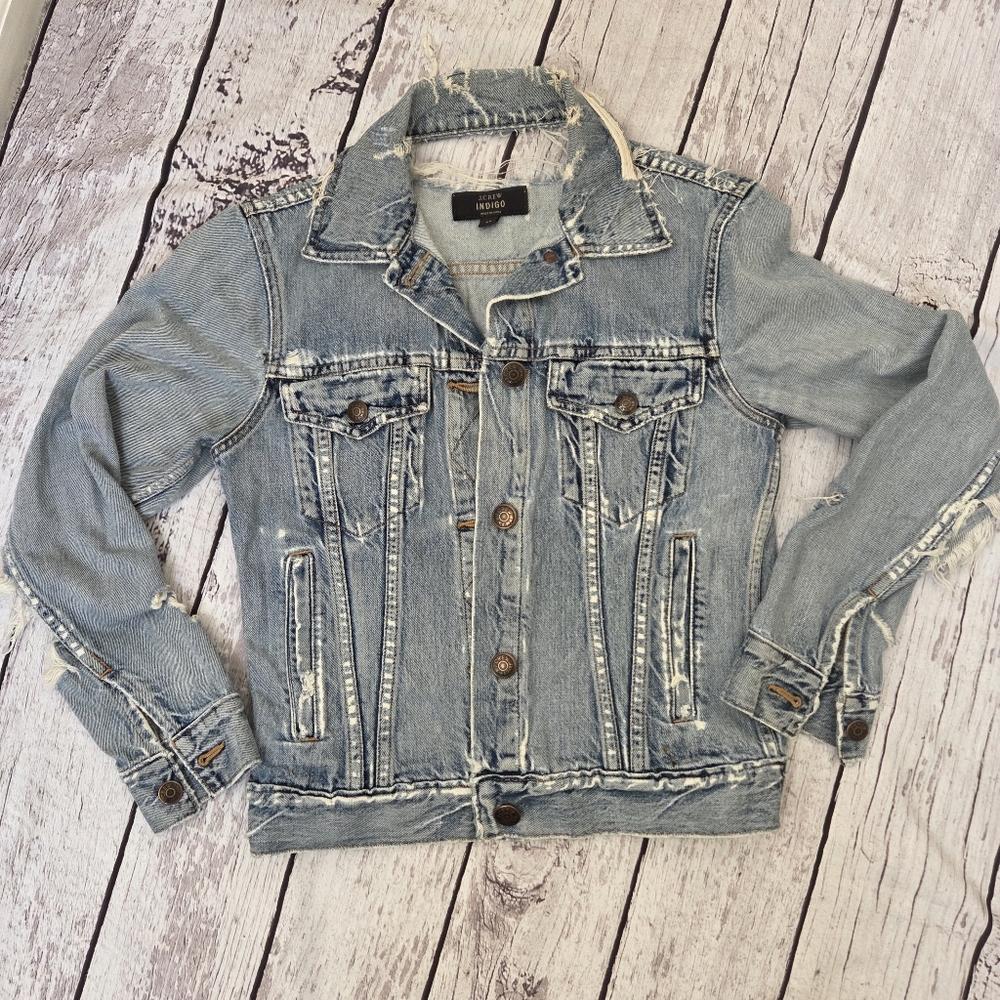 J.Crew Indigo Distressed Denim Jacket XS Light Wash Destructed Cotton